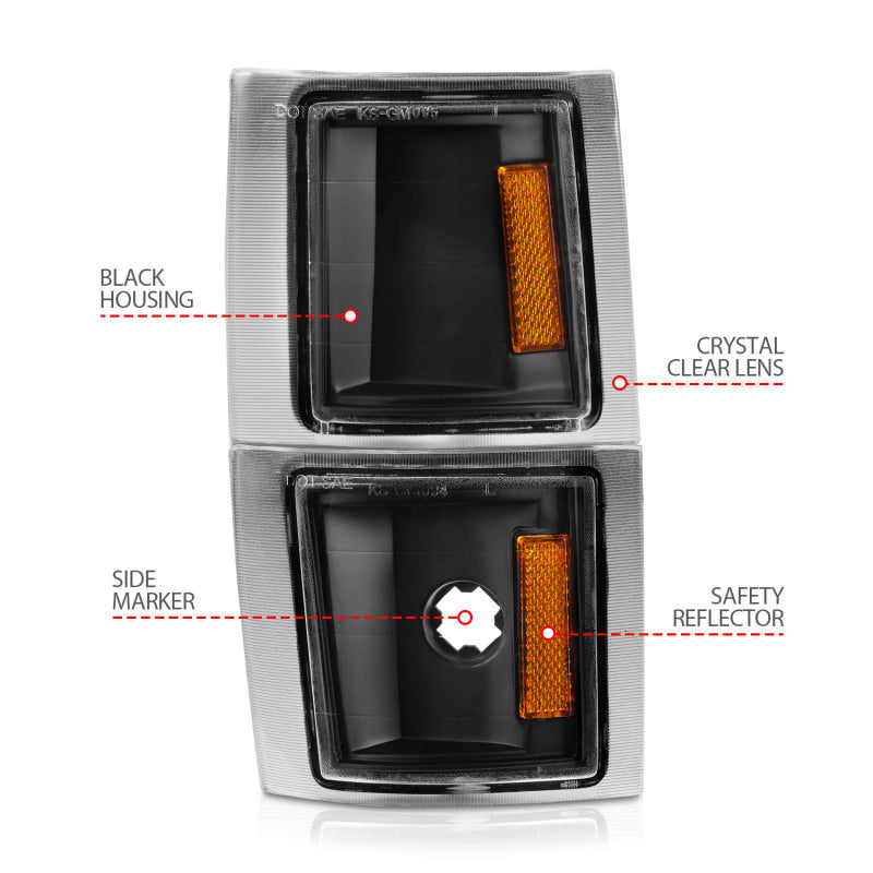ANZO 1994-1998 Chevrolet Blazer Corner Lights Black Housing Clear Lens w/ Amber Reflector - Burkken Auto Parts