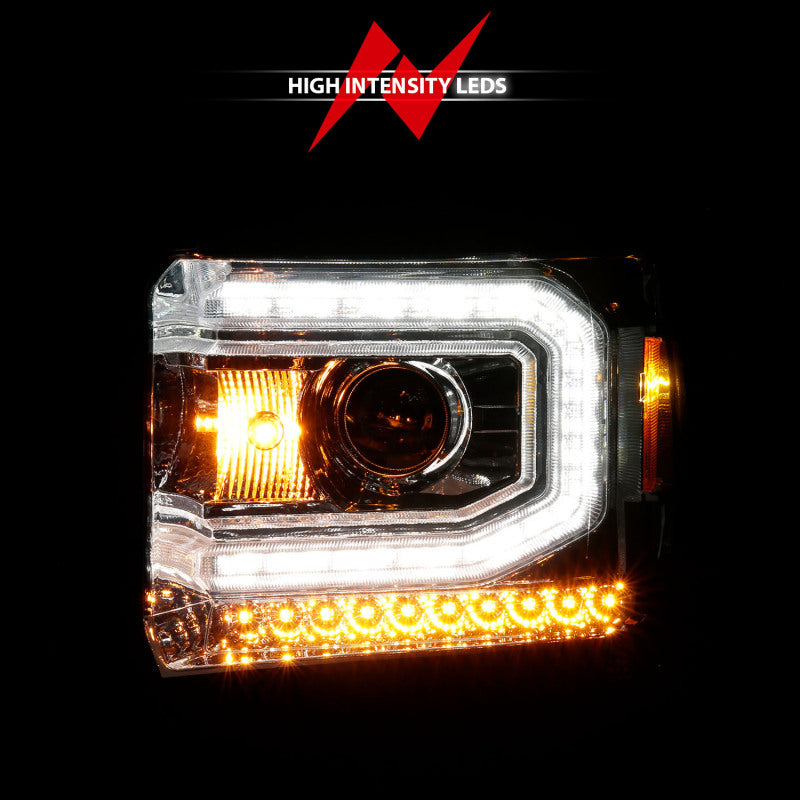 ANZO 2014-2015 GMC Sierra 1500 Projector Headlights w/ Light Bar Chrome Housing (Halogen Type) - Burkken Auto Parts