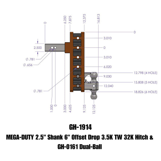 Gen-Y Mega Duty 2.5in Shank 6in Offset Drop 3.5K TW 32K Hitch w/GH-0161 Dual-Ball