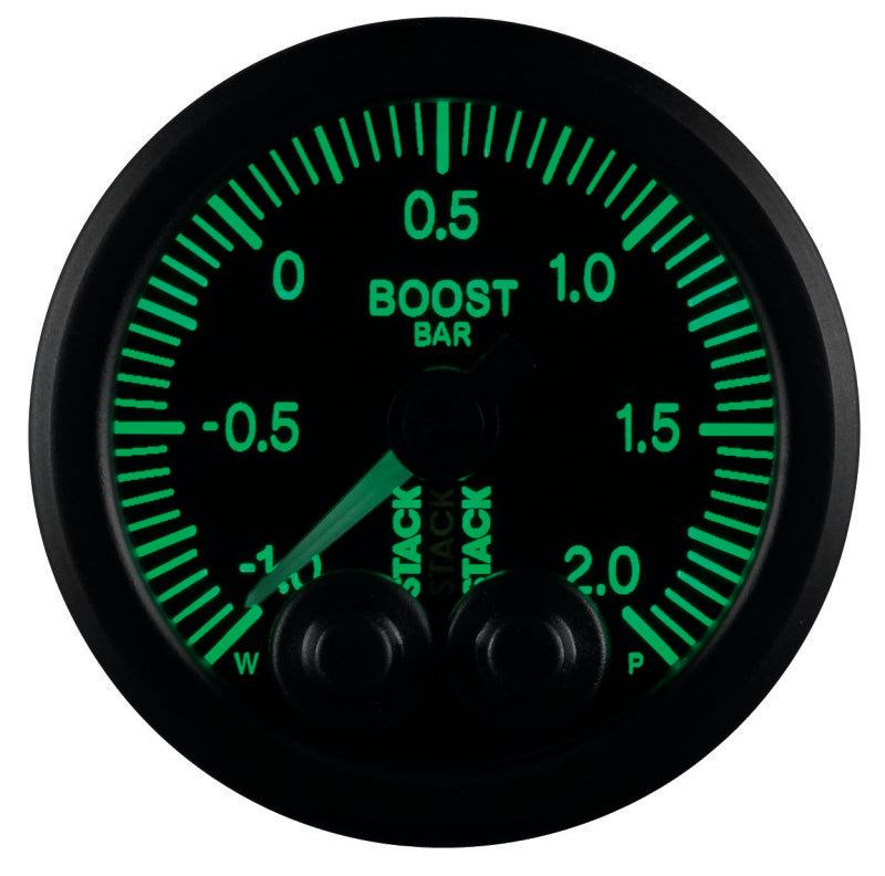 Autometer Stack 52mm -1 to +2 Bar (Incl T-Fitting) Pro-Control Boost Pressure Gauge - Black - Burkken Auto Parts