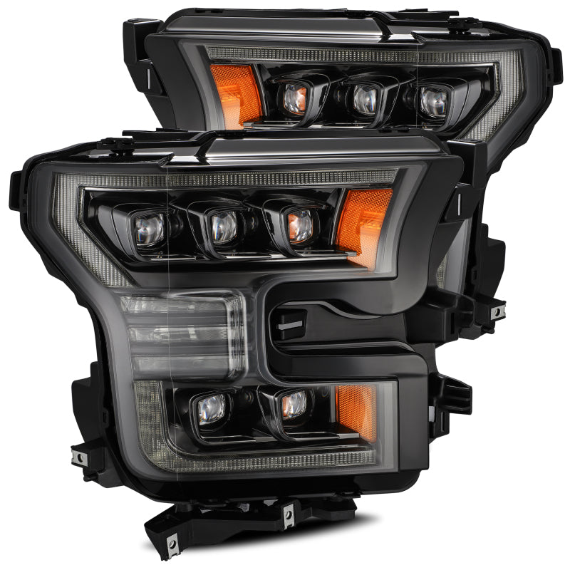 AlphaRex 17-20 Ford Raptor NOVA LED Proj Headlights Plank Style Alpha Black w/Activ Light/Seq Signal - Burkken Auto Parts
