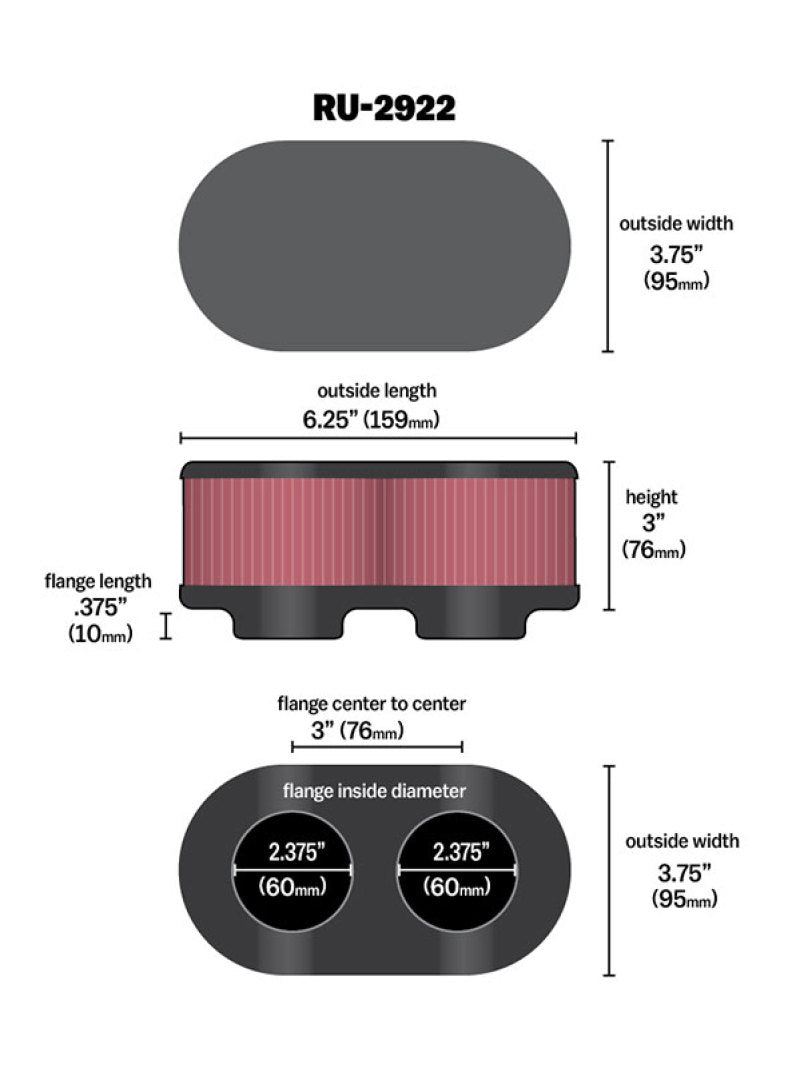 K&N Filter Universal Filter 2 3/4 inch Dual Flange GSXR Oval (2/Box) - Burkken Auto Parts