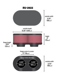 K&N Filter Universal Filter 2 3/4 inch Dual Flange GSXR Oval (2/Box) - Burkken Auto Parts