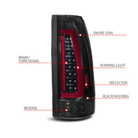 ANZO 88-99 Chevy/GMC C/K1500/2500/3500 Full LED Light Tube Taillights Black Housing Smoke Lens - Burkken Auto Parts