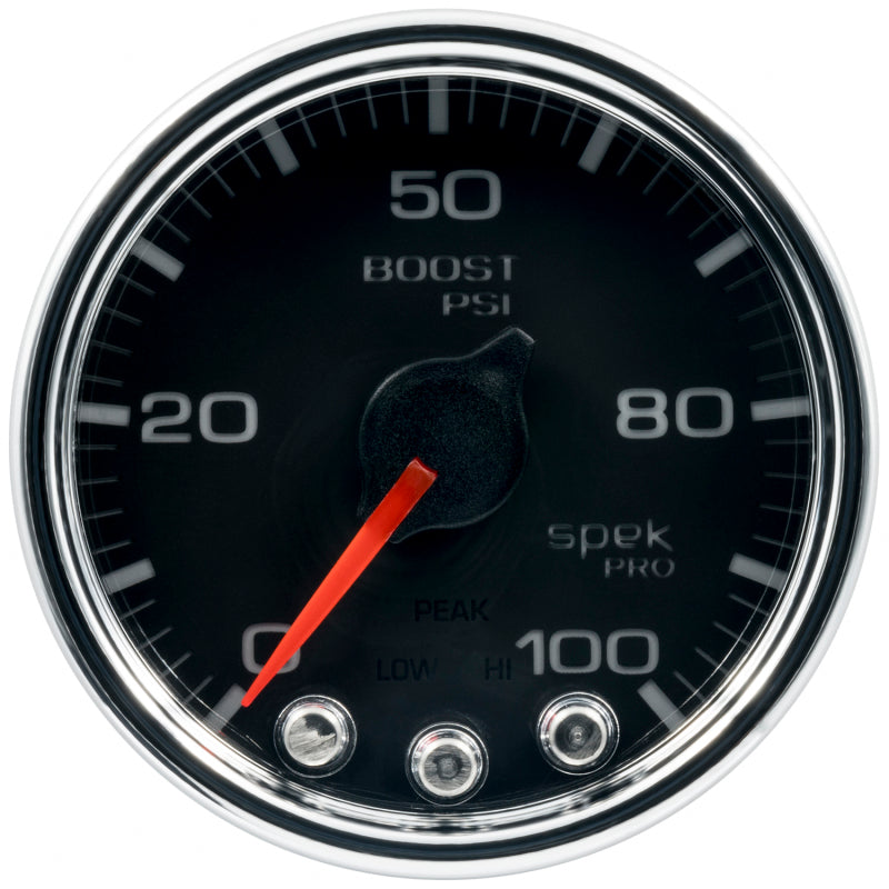 Autometer Spek-Pro Gauge Boost 2 1/16in 100psi Stepper Motor W/Peak & Warn Blk/Chrm - Burkken Auto Parts