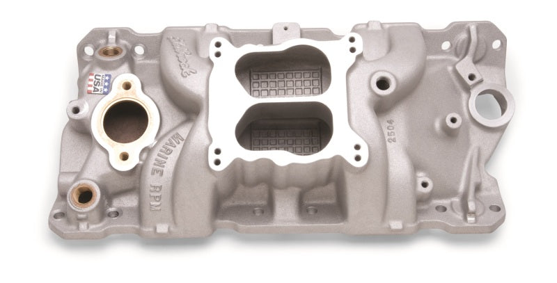 Edelbrock Manifold SBC 23-Degree Marine RPM 1955-1986 w/ Brass - Burkken Auto Parts
