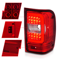 ANZO 2001-2011 Ford  Ranger LED Tail Lights w/ Light Bar Chrome Housing Red/Clear Lens - Burkken Auto Parts
