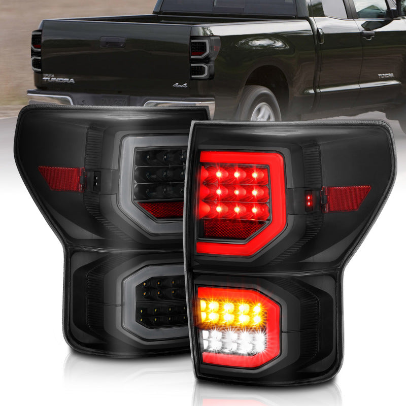 ANZO 2007-2013 Toyota Tundra LED Taillights Plank Style Black w/Smoke Lens - Burkken Auto Parts