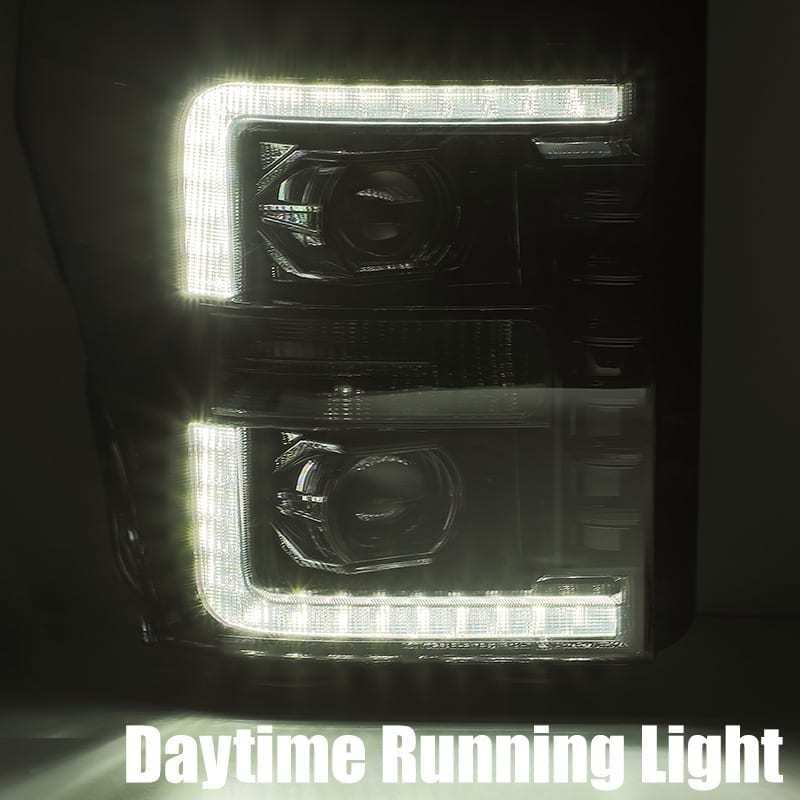 AlphaRex 11-16 Ford F-250 SD PRO-Series Projector Headlights Plank Style Design Chrome w/Seq Signal - Burkken Auto Parts