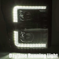 AlphaRex 11-16 Ford F-250 SD PRO-Series Projector Headlights Plank Style Design Chrome w/Seq Signal - Burkken Auto Parts