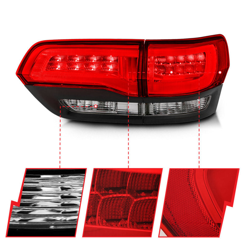 ANZO 2014-2016 Jeep Grand Cherokee LED Taillights Red/Clear - Burkken Auto Parts