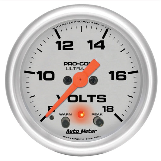 Autometer Ultra-Lite 52mm Voltmeter 18V Digital Stepper Motor w/ Peak and Warning - Burkken Auto Parts