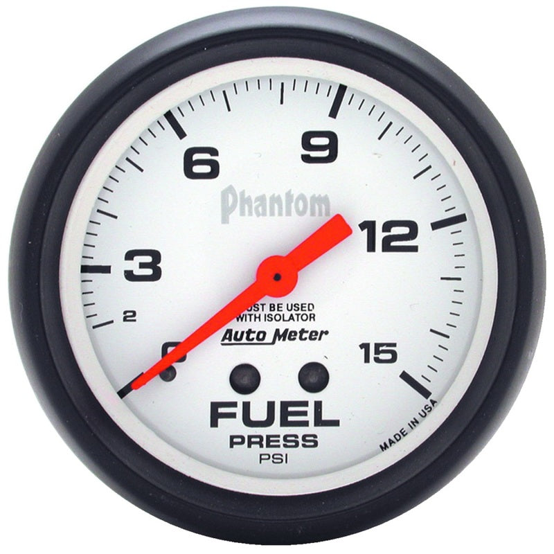 Autometer Phantom 2 5/8in 15psi Mechanical w/ Isolator Fuel Pressure Gauge - Burkken Auto Parts