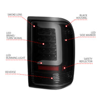 ANZO 1993-1997 Ford  Ranger LED Tail Lights w/ Light Bar Black Housing Smoked Lens - Burkken Auto Parts