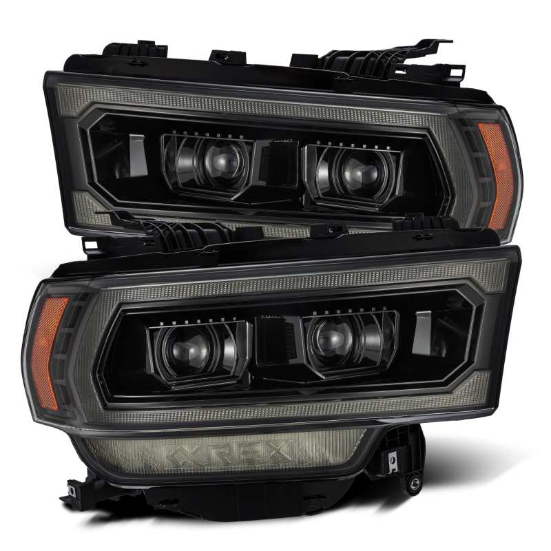 AlphaRex 19-21 Ram 2500 LUXX LED Proj Headlights Plank Style Alpha Blk w/Activ Light/Seq Signal/DRL - Burkken Auto Parts