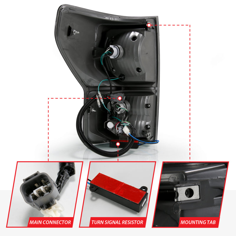 ANZO 2007-2013 Toyota Tundra LED Taillights Plank Style Black w/Smoke Lens - Burkken Auto Parts