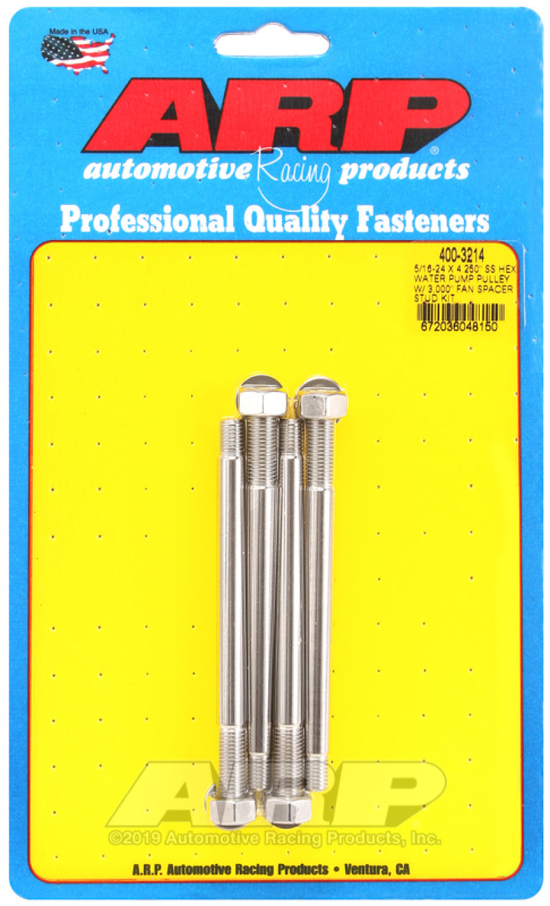 ARP 5/16-24 X 4.250 SS Hex Water Pump Pulley w/ 3.000in Fan Spacer Stud Kit - Burkken Auto Parts