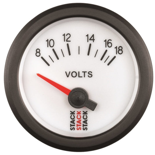 Autometer Stack 52mm 8-18V Electric Battery Voltage Gauge - White - Burkken Auto Parts