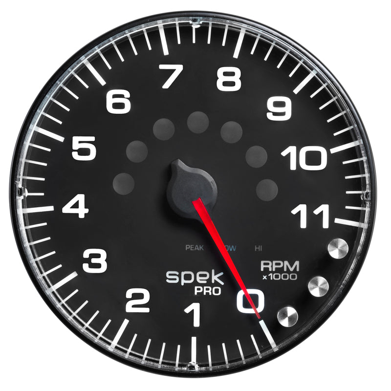 Autometer Spek-Pro Gauge Tachometer 5in 11K Rpm W/Shift Light & Peak Mem Black/Black - Burkken Auto Parts