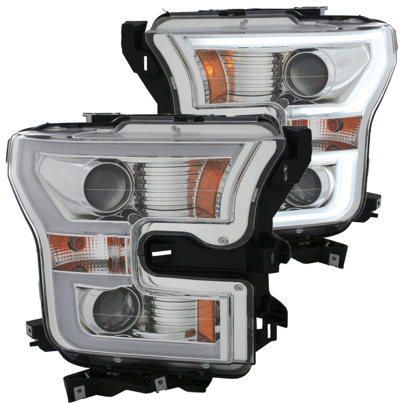 ANZO 2015-2016 Ford F-150 Projector Headlights w/ Plank Style Design Chrome w/ Amber - Burkken Auto Parts