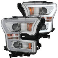 ANZO 2015-2016 Ford F-150 Projector Headlights w/ Plank Style Design Chrome w/ Amber - Burkken Auto Parts