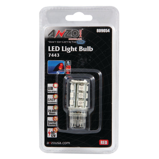 ANZO LED Bulbs Universal 7443 Red - 18 LEDs 1 3/4in Tall - Burkken Auto Parts