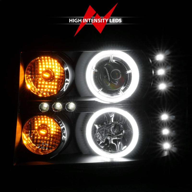 ANZO 2007-2013 GMC Sierra 1500 Projector Headlights w/ Halo Black - Burkken Auto Parts
