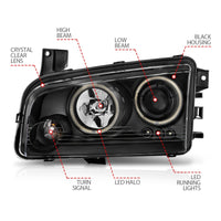 ANZO 2006-2010 Dodge Charger Projector Headlights w/ Halo Chrome (CCFL) - Burkken Auto Parts