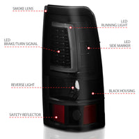 ANZO 1999-2002 Chevy Silverado 1500 LED Taillights Plank Style Black w/Smoke Lens - Burkken Auto Parts