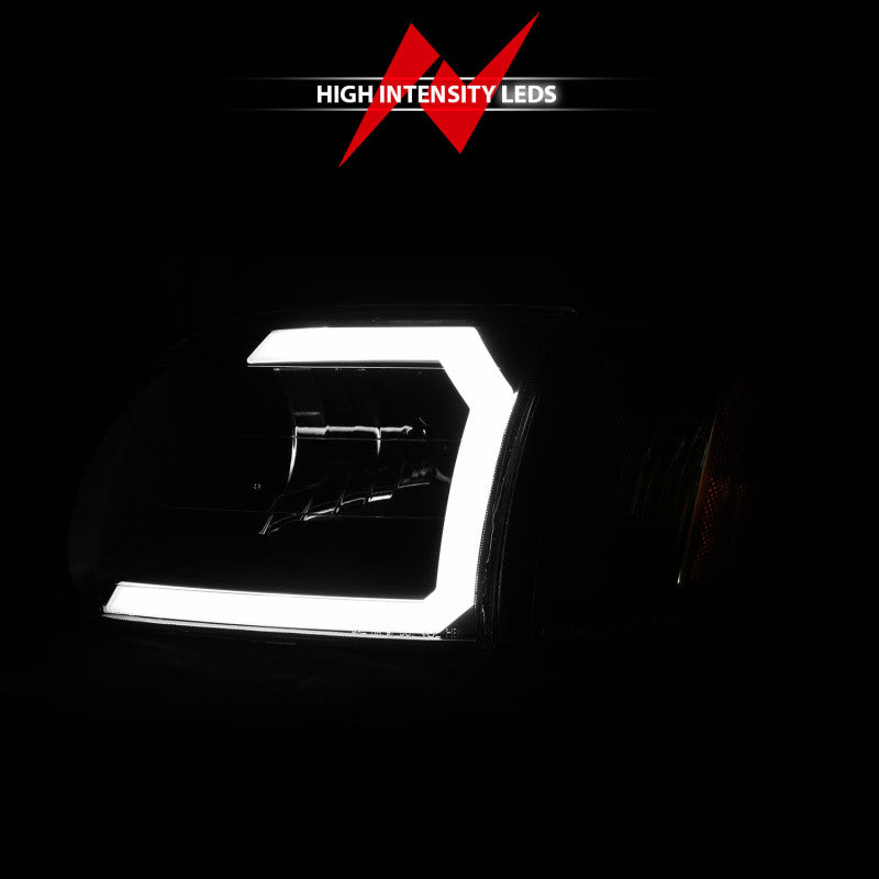 ANZO 00-04 Toyota Tundra (Fits Reg/Acc Cab Only) Crystal Headlights w/Light Bar Black w/Corner Light - Burkken Auto Parts