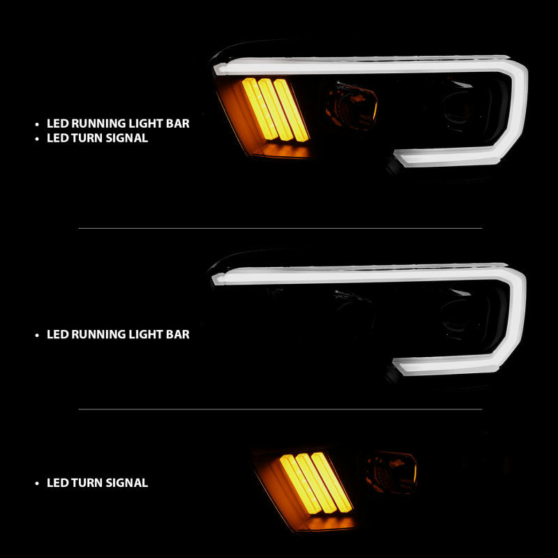 ANZO 2016-2017 Toyota Tacoma Projector Headlights w/ Plank Style Design Black/Amber w/ DRL - Burkken Auto Parts