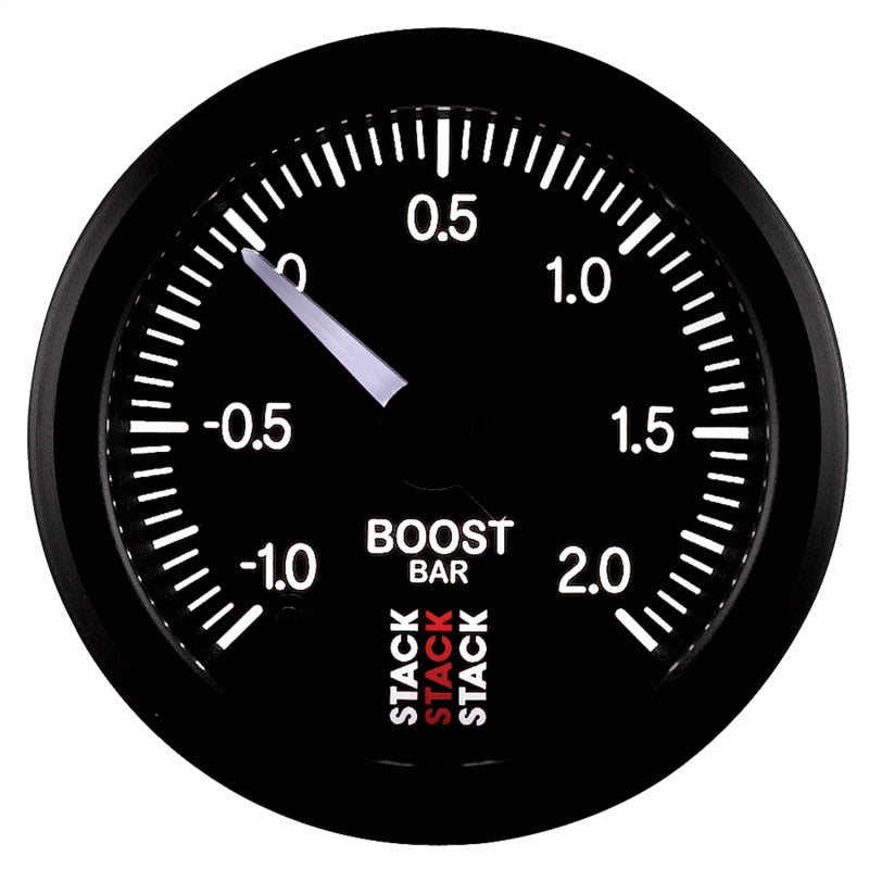 Autometer Stack 52mm -1 to +2 Bar (Incl T-Fitting) Pro Stepper Motor Boost Pressure Gauge - Black - Burkken Auto Parts