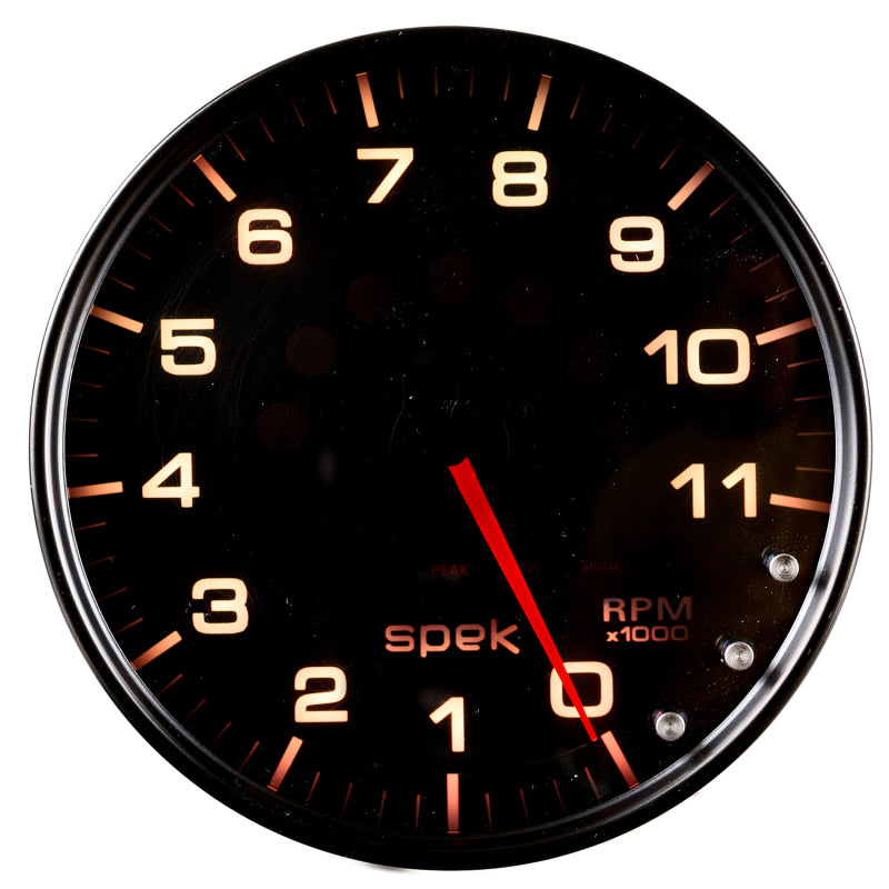 Autometer Spek-Pro Gauge Tachometer 5in 11K Rpm W/Shift Light & Peak Mem Black/Smoke/Black - Burkken Auto Parts