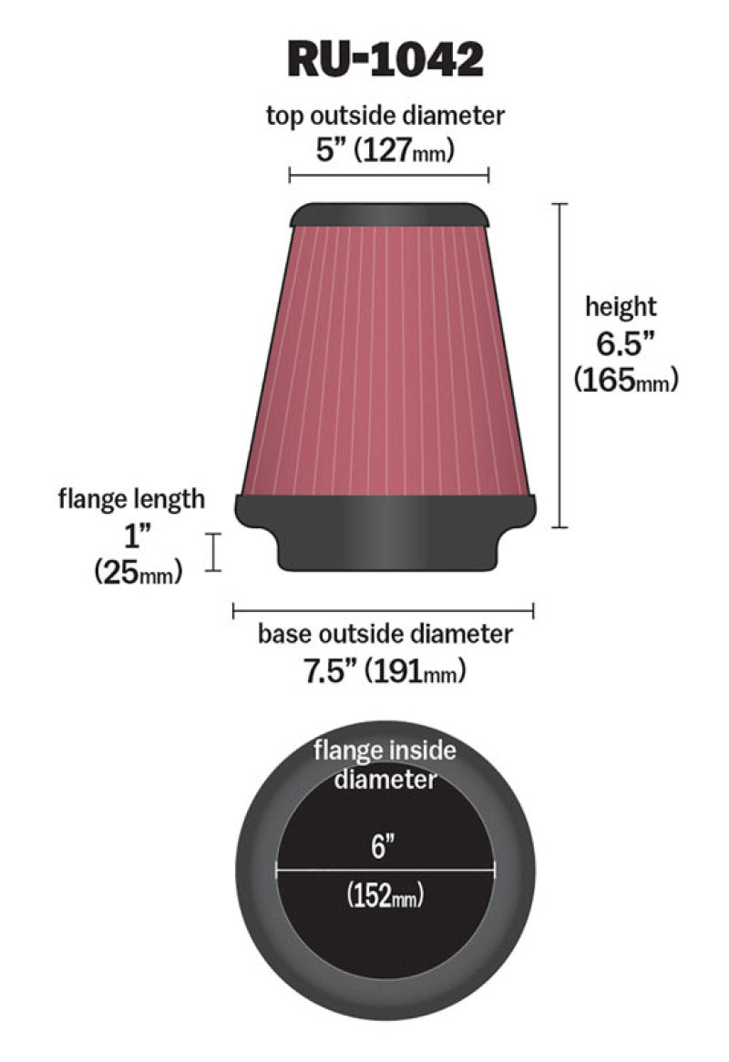 K&N Universal Clamp-On Air Filter 6in FLG / 7-1/2in B / 5in T / 6-1/2in H - Burkken Auto Parts