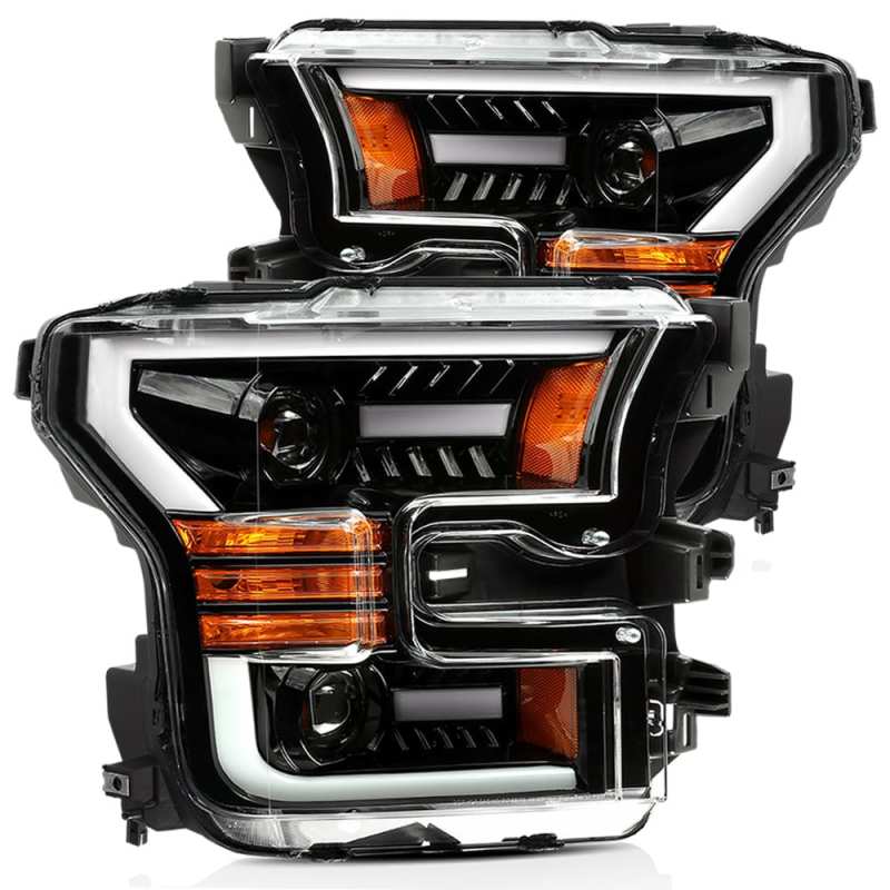AlphaRex 15-17 Ford F-150 PRO-Series Proj Headlights Plank Style Gloss Blk w/Activ Light/Seq Signal - Burkken Auto Parts