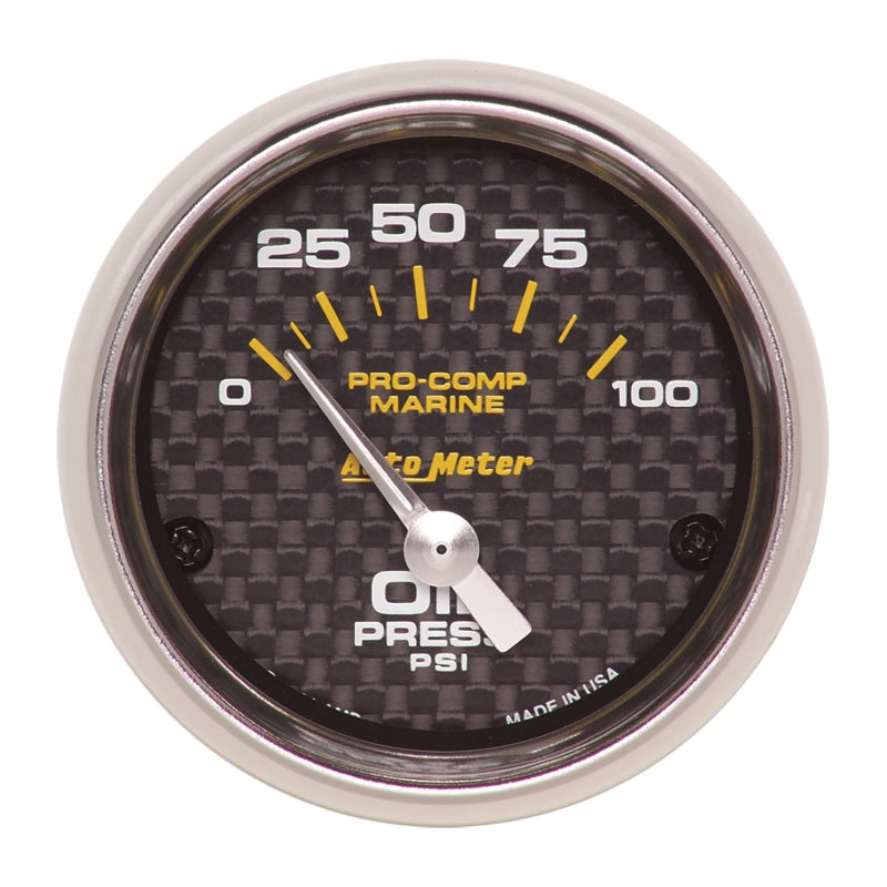 Autometer Marine Carbon Fiber 2-1/16in 100PSI Electric Oil Pressure Gauge - Burkken Auto Parts