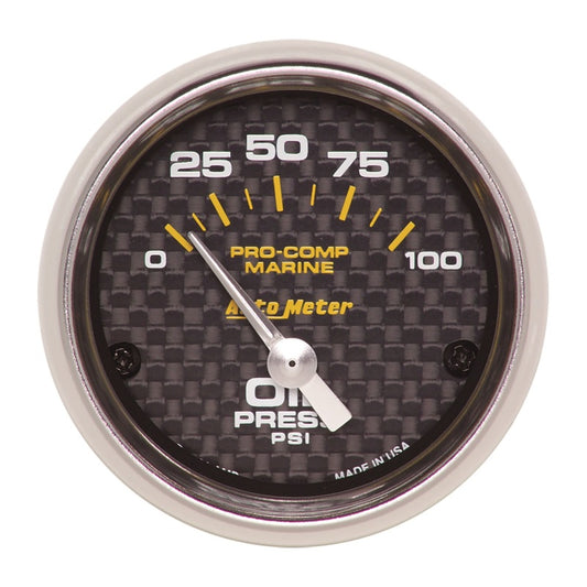 Autometer Marine Carbon Fiber 2-1/16in 100PSI Electric Oil Pressure Gauge - Burkken Auto Parts