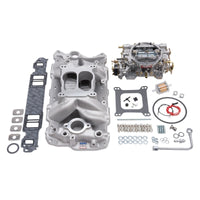 Edelbrock Manifold And Carb Kit Performer Air-Gap Small Block Chevrolet 1957-1986 Natural Finish - Burkken Auto Parts