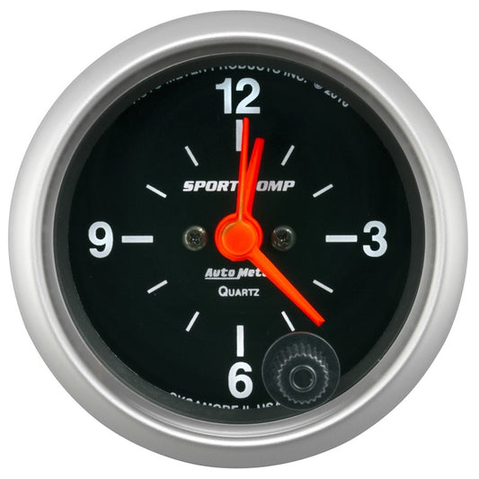 Autometer Sport-Comp 2-1/16in. 12 Hour Analog Clock Gauge - Burkken Auto Parts