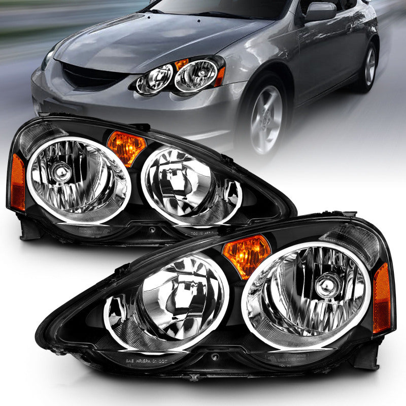ANZO 2002-2004 Acura RSX Crystal Headlights Black - Burkken Auto Parts