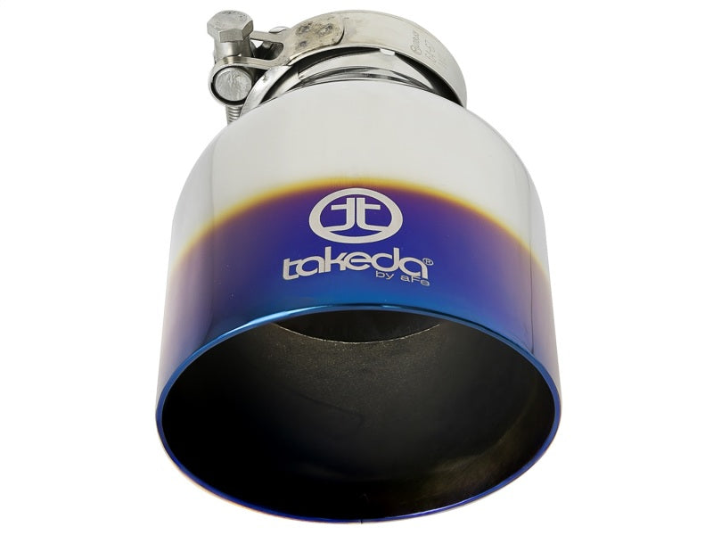 aFe Takeda 304 Stainless Steel Clamp-On Exhaust Tip 2.5in. Inlet / 4.5in. Outlet - Blue Flame - Burkken Auto Parts