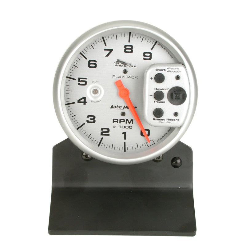 Autometer Pro-Cycle Gauge Tach 5in 9K Rpm Pedestal W/ Rpm Playback Silver Pro-Cycle - Burkken Auto Parts
