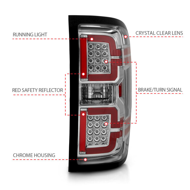 ANZO 2014-2018 Chevy Silverado 1500 LED Taillights Chrome - Burkken Auto Parts