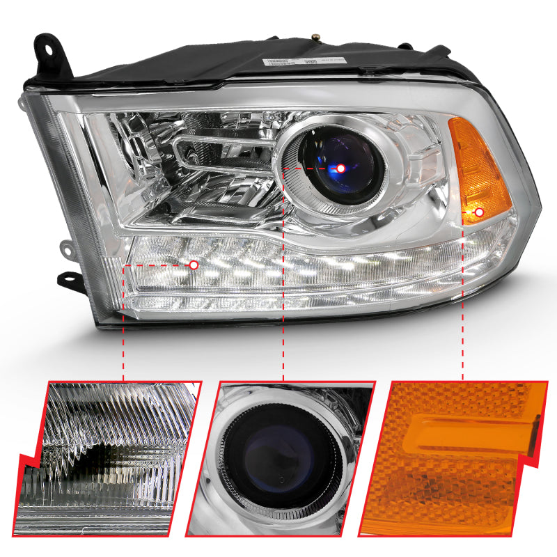 ANZO 2009-2018 Dodge Ram 1500 Projector Plank Style Switchback H.L Halo Chrome Amber (OE Style) - Burkken Auto Parts