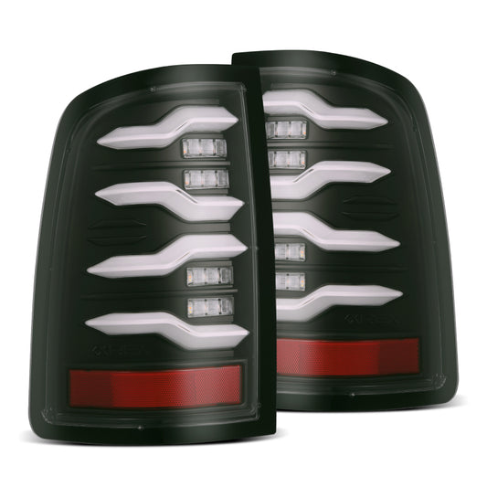 AlphaRex 09-18 Dodge Ram Luxx-Series LED Tail Lights Black w/ Activation Light & Sequential Signal - Burkken Auto Parts
