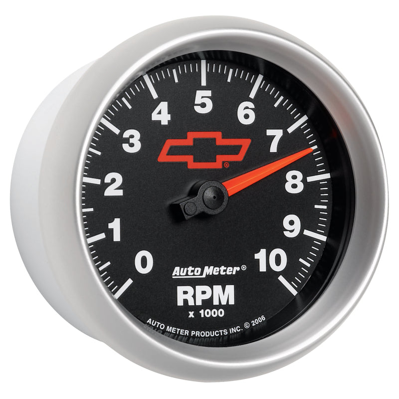 AutoMeter Gauge Tachometer 3-3/8in. 10K RPM In-Dash Chevy Red Bowtie Black - Burkken Auto Parts