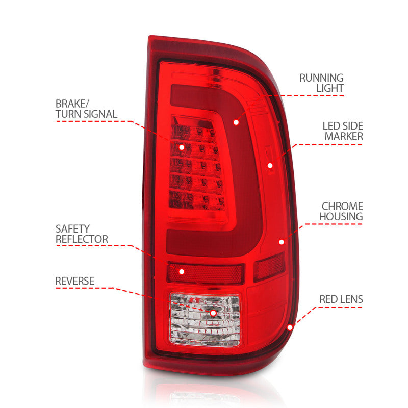 ANZO 2008-2016 Ford F-250 LED Taillights Chrome Housing Red/Clear Lens (Pair) - Burkken Auto Parts