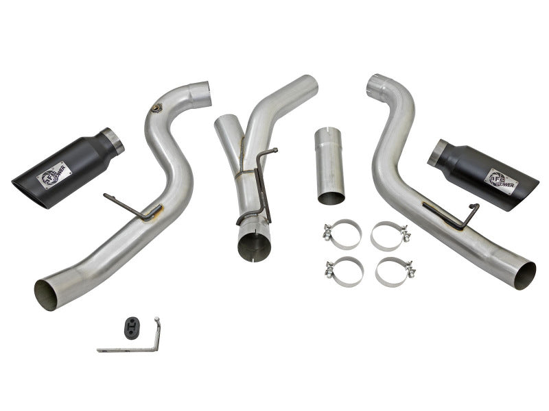 aFe LARGE Bore HD 4in Dual DPF-Back SS Exhaust w/Black Tip 16-17 GM Diesel Truck V8-6.6L (td) LML - Burkken Auto Parts