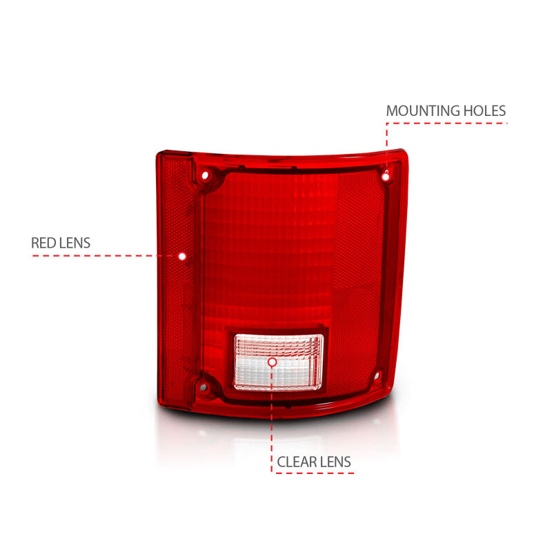 ANZO 1978-1991 Chevy Blazer Taillight Red/Clear Lens w/o Chrome Trim Fleetside (OE Replacement) - Burkken Auto Parts