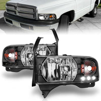 ANZO 1994-2001 Dodge Ram Crystal Headlights Black w/ LED - Burkken Auto Parts
